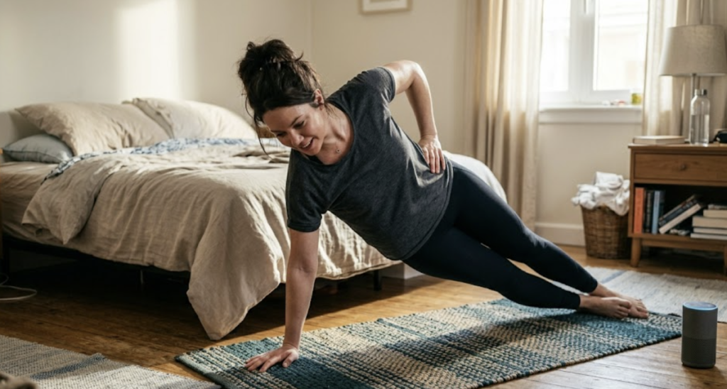 Mujer haciendo ejercicio en casa